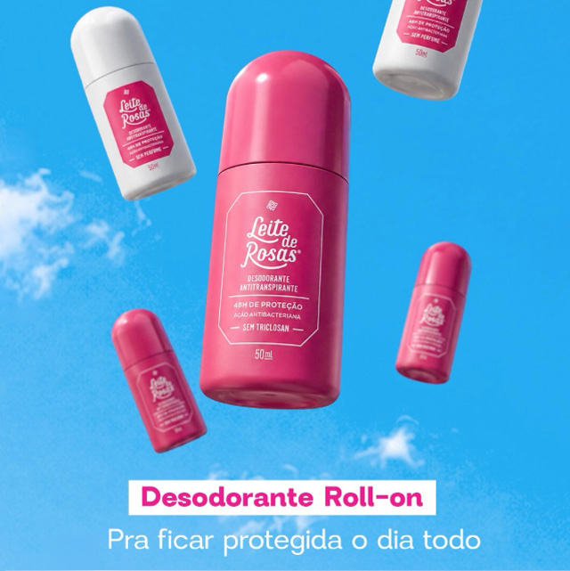 Linha de Desodorante Rollon Leite de Rosas