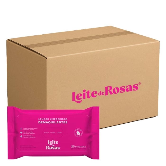 Caixa Lenço Demaquilante Leite de Rosas com 24 UN